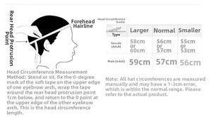 Size guide and head measurement chart for warm thermal trapper winter hats