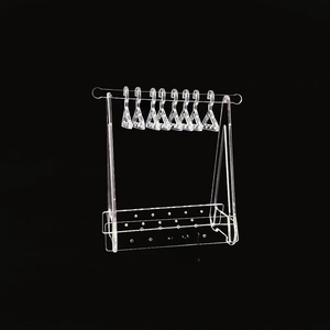 Detailed view of clear acrylic earring organizer with 8 mini hangers for jewelry display