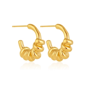 Minimalist 18K gold plated stainless steel C-shaped earrings with twisted spiral design