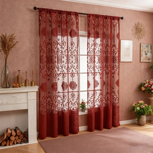 Modern Minimalist Damascus Embroidery Sheer Curtains Rod Pocket Light Filtering Voile Drapes For Living Room Bedroom Decoration
