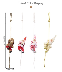 Detailed size display of Santa Claus climbing rope ornaments in four different colors