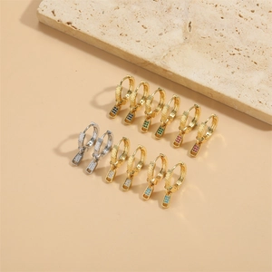 14K Gold Plated Copper Zirconia Zipper Pull Shape Hoop Earrings Small Luxurious Minimalist Geometric Earrings For Women Jewelry