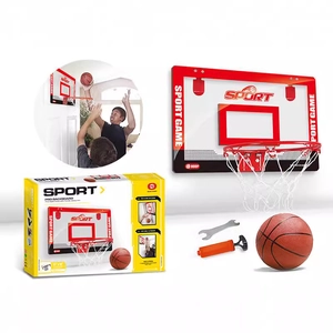 Indoor mini basketball hoop set with 16x13 inch backboard, ball, and manual pump for home