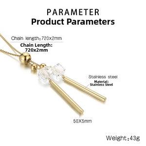 Detailed size specifications for gold stainless steel pearl chain with glass pendants