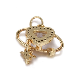 Golden heart pendant necklace with a clear heart zircon and dangling octagonal star charm