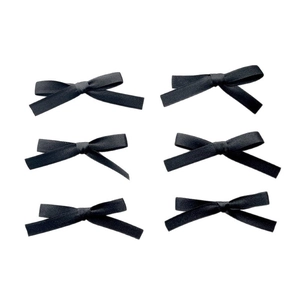 Set of 6 black ballet core ribbon bow hair clips for women on a clean white background