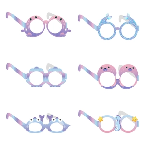 Set of six glittery ocean themed mermaid and sea creature paper party glasses for kids
