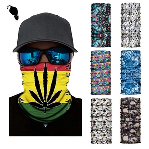 Seamless thermal neck gaiter featuring vibrant weed leaf pattern for outdoor cycling