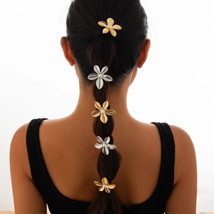 Women Alloy Flower Bowknot Hair Ties With Imitation Artificial Pearl High Elasticity Ponytail Holders Fashion Hair Accessories