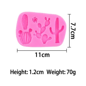 Pink silicone cactus mold for fondant and chocolate, size 11x7.7x1.2cm, 70g weight