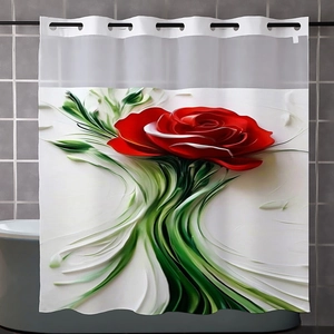 Detail of 3D red rose floral print shower curtain with high-quality artistic petal texture