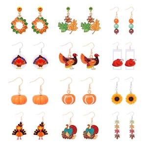 Thanksgiving Theme Earrings Alloy Enamel Acrylic Maple Leaf Turkey Pumpkin Sunflower Earring Post Jewelry For Women Girls