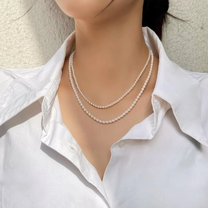 Elegant double-layer white crystal pearl necklace in a vintage French style for women
