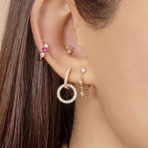S925 sterling silver hollow double hoop earrings with cubic zirconia worn by model