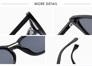 Detailed view of reinforced hinges, nose pads and cat eye sunglasses frame craftsmanship