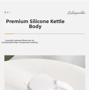 Close-up of portable white collapsible electric kettle made of flexible food-grade silicone