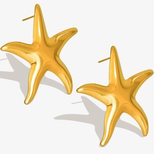 Polished 18k gold plated starfish stud earrings in 304 stainless steel material