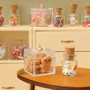 Miniature Christmas gingerbread man box and candy jar for dollhouse holiday decorations