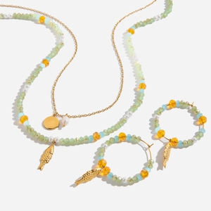 18K gold stainless steel sea breeze necklace with freshwater pearl and fish pendant