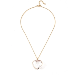Golden chain necklace with a crystal heart pendant featuring an ice-crack texture