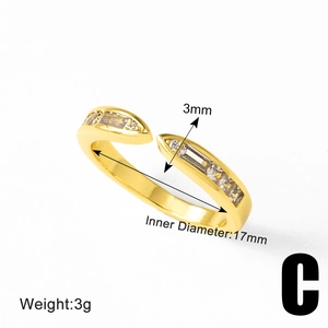 Detailed technical diagram of 18k gold plated open ring with zircon heart and dimensions