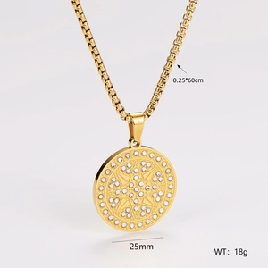 Detail showing gold plated box chain and starburst pendant with white crystals