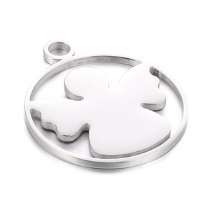 Mirror polished stainless steel necklace pendant with a hollow cartoon angel silhouette