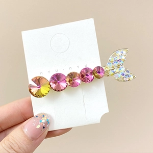 Golden mermaid tail hair clip with K9 crystal duckbill pin for women and girls