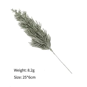 Artificial flocked cedar pine branch for Christmas decor, size 25x6cm and weight 8.2g