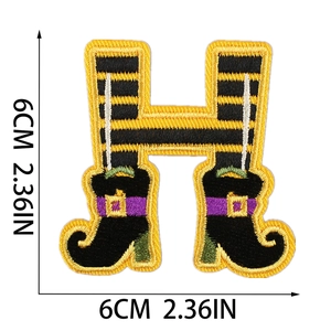 Detailed embroidery of letter H with witch stockings and boots for Halloween patch