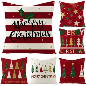 Christmas Pillowcase Linen Cotton Festive Holiday Tree Star Pattern Square Throw Pillow Cover For Sofa Home Decor