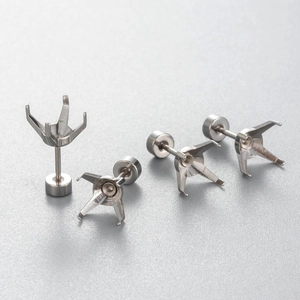 Titanium steel four-prong earring studs components for DIY jewelry making in silver