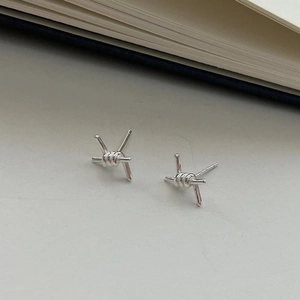 Minimalist 925 sterling silver knot stud earrings with a sleek industrial wire design