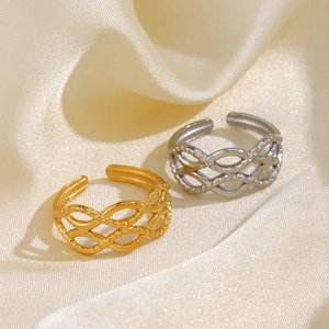 Bague Ouverte Creuse À Lignes Croisées Tressées Acier Inoxydable Plaqué Or 18K Réglable Bijoux Géométriques Pour Femmes