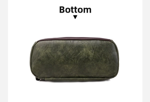 Detailed bottom view of the vintage PU leather backpack showing texture and width