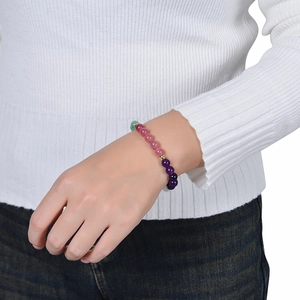 Bracciale di perle in cristallo naturale con quarzo fragola e distanziatori dorati