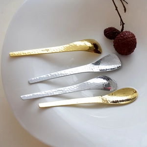 Japanese hammered stainless steel dessert spoons in gold and silver set of four