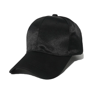 Classic black satin baseball cap with matte brim and contrast material stitching