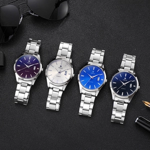 Business men's quartz watch set with calendar display and stainless steel band