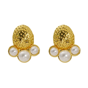 Unique gold stainless steel octopus earrings with textured finish and white pearls
