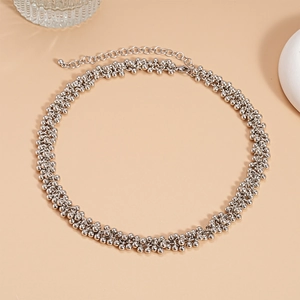 Minimalist silver beaded multi-layer collar necklace with lobster clasp and extension chain