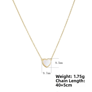 Detailed view of gold heart necklace with white shell pendant showing 1.75g weight and size