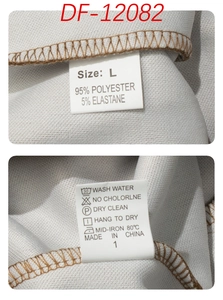 Detailed fabric care label showing 95% polyester blend material and size L marking