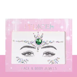 Face jewels set featuring a large emerald center stone with iridescent AB gems and pearls