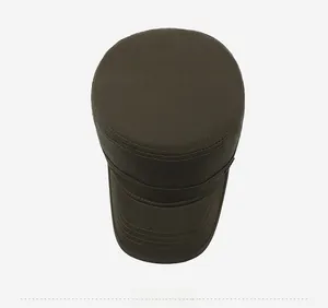 Detail view of olive green cotton canvas military cap showing high-quality stitching