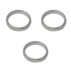 Three-piece set of silver elastic metal armbands with textured spring-style grooves