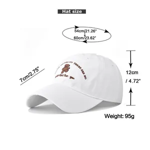 Detailed size chart for the cotton baseball cap showing head circumference and brim length