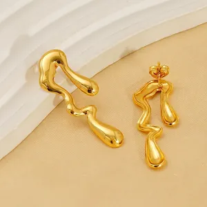 Liquid Metal Irregular Geometric Stud Earrings 18K Gold Plated Stainless Steel Wave Water Drop Minimalist For Women