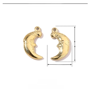Mirror polished stainless steel moon face pendant charms with 19mm x 11mm dimensions
