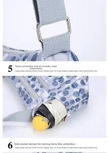 Detail of nylon crossbody bag with side pocket for umbrella and metal ring strap connectors